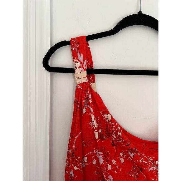 NWOT Free People All Mine One Shoulder Red Linen Floral Flowy Sundress - Picture 8 of 9
